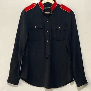 Ralph Lauren Georgette Popover Military Inspired Blouse Top